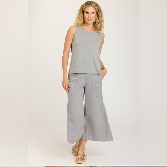 XCVI Grey Contina Crop Wide-leg Pants Linen Size Medium - Picture 1 of 12